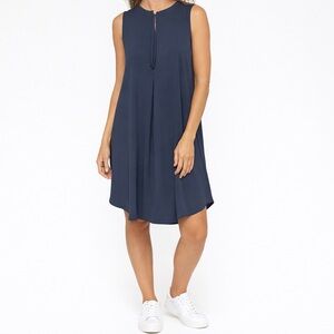 Gibson Latimer | Sleeveless Front Zipper Midi Dress, Silk Texture